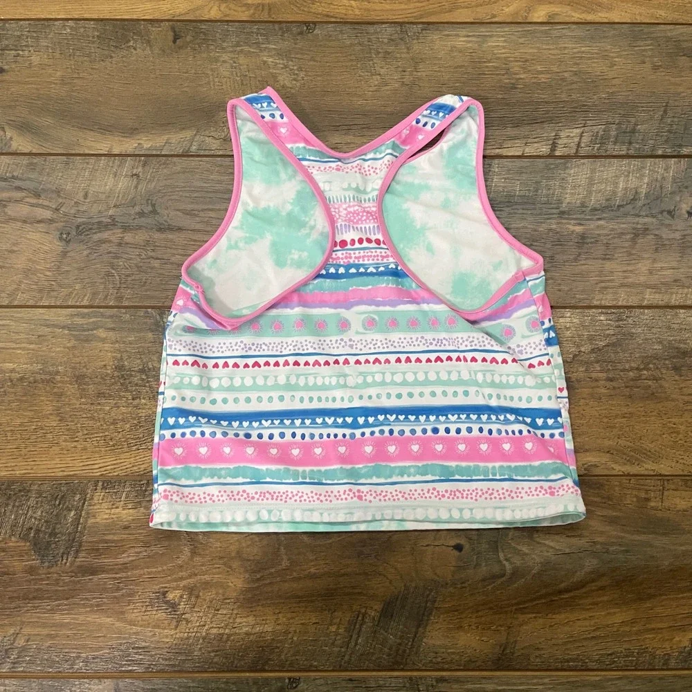 Eddie Bauer Girls Tankini Swim Top Striped Heart Racerback Size L 14/16